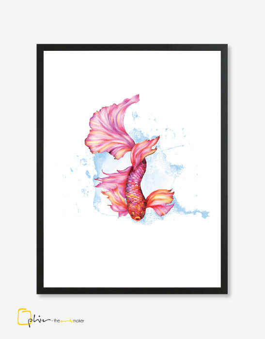 The Happy Betta Fish - Wooden Frame