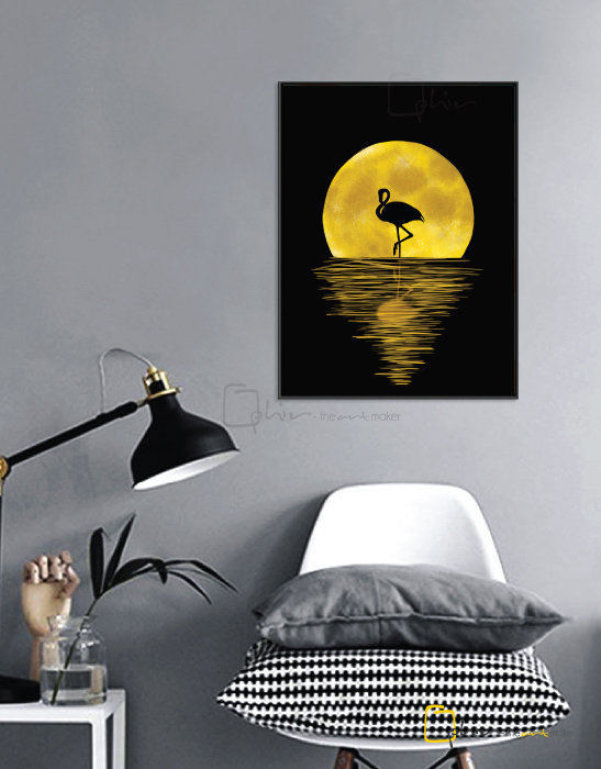 Night Flamingo - Floater Frame - Black