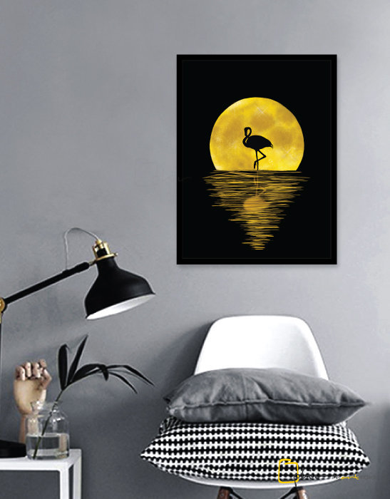 Night Flamingo - Wooden Frame - Black