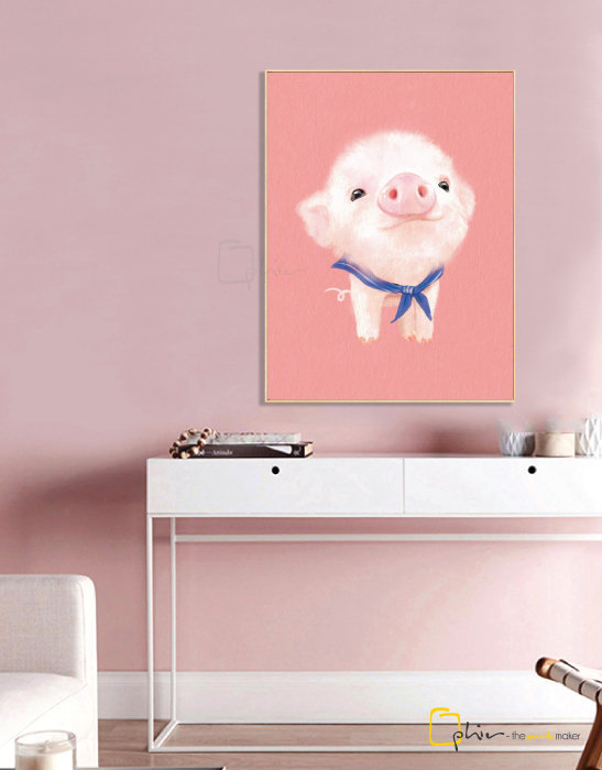 The Fluffy Fleece Piggy - Floater Frame - Light Oak