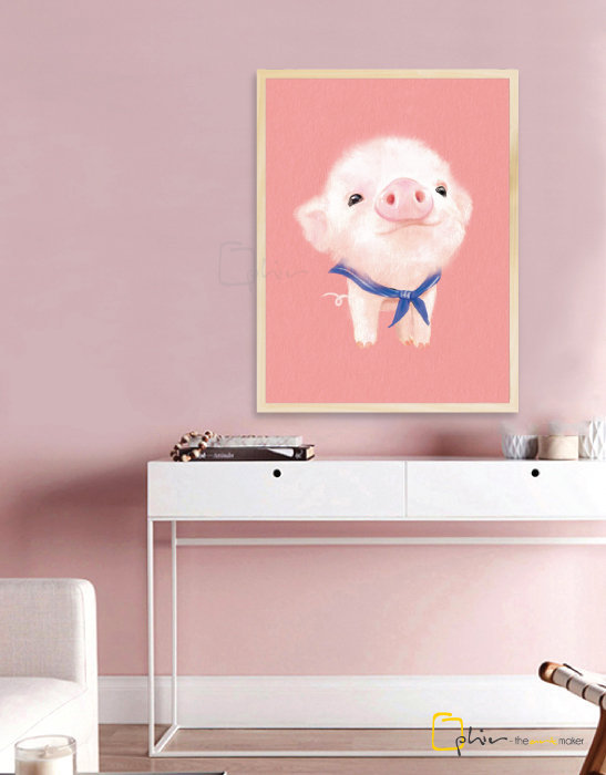 The Fluffy Fleece Piggy - Wooden Frame - Oak