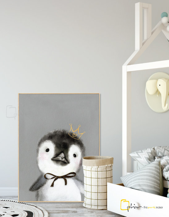 The Fluffy Fleece Penguin - Floater Frame - Light Oak