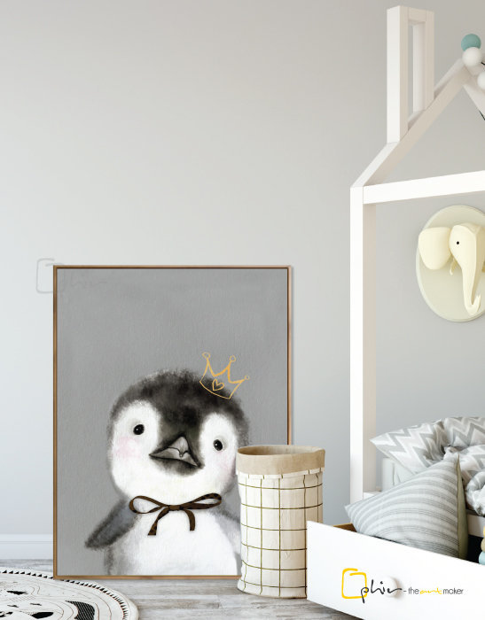 The Fluffy Fleece Penguin - Floater Frame - Dark Oak