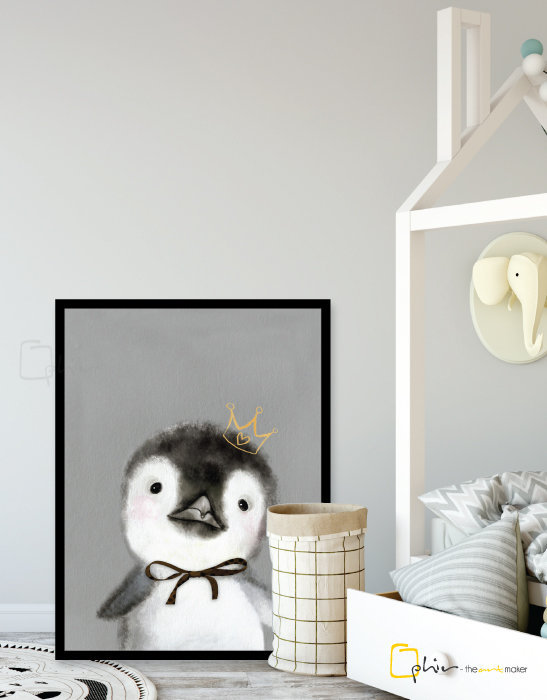 The Fluffy Fleece Penguin - Wooden Frame - Black