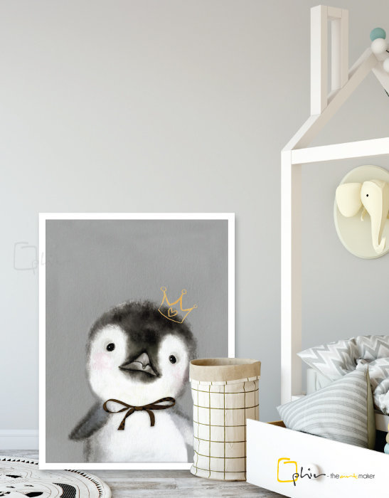 The Fluffy Fleece Penguin - Wooden Frame - White