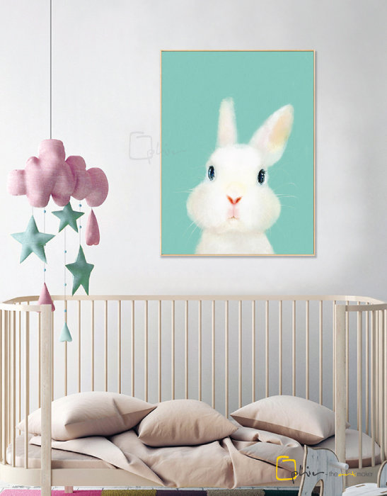 The Fluffy Fleece Rabbit - Floater Frame - Oak