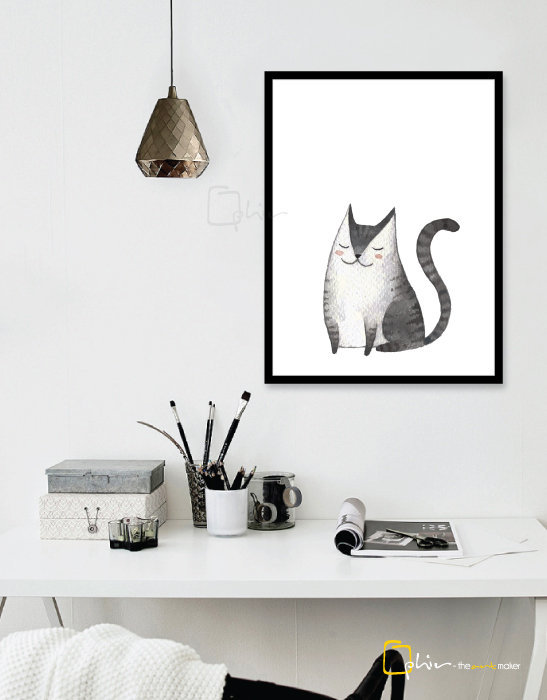 Meow Mackerel - Wooden Frame - Black
