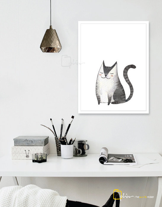 Meow Mackerel - Wooden Frame - White