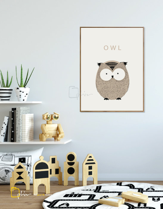 Scruffy Friends Owl - Floater Frame - Dark Oak