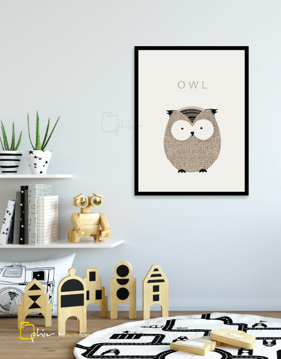 Scruffy Friends Owl - Wooden Frame - Black