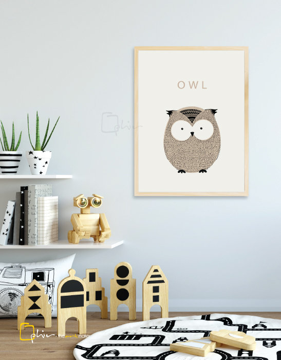 Scruffy Friends Owl - Wooden Frame - Oak