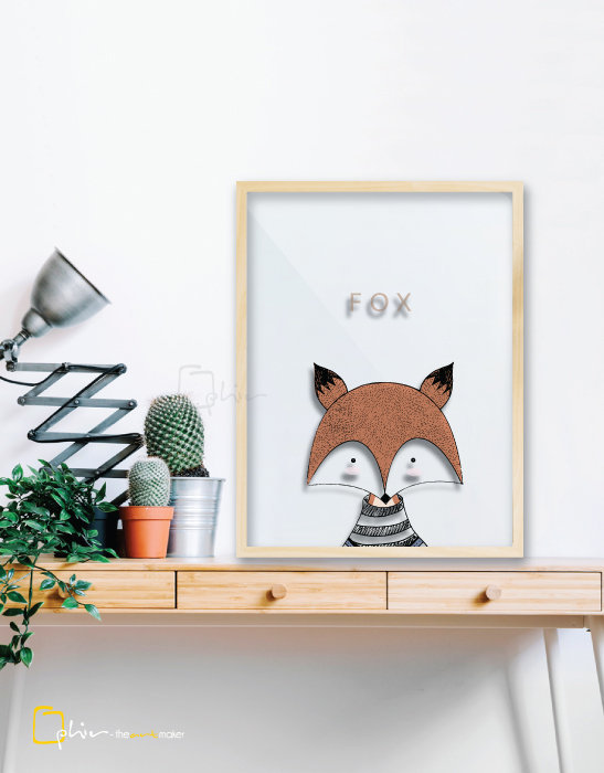 Scruffy Friends Fox - Plexiglass - Oak