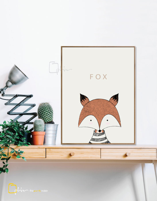 Scruffy Friends Fox - Floater Frame - Dark Oak