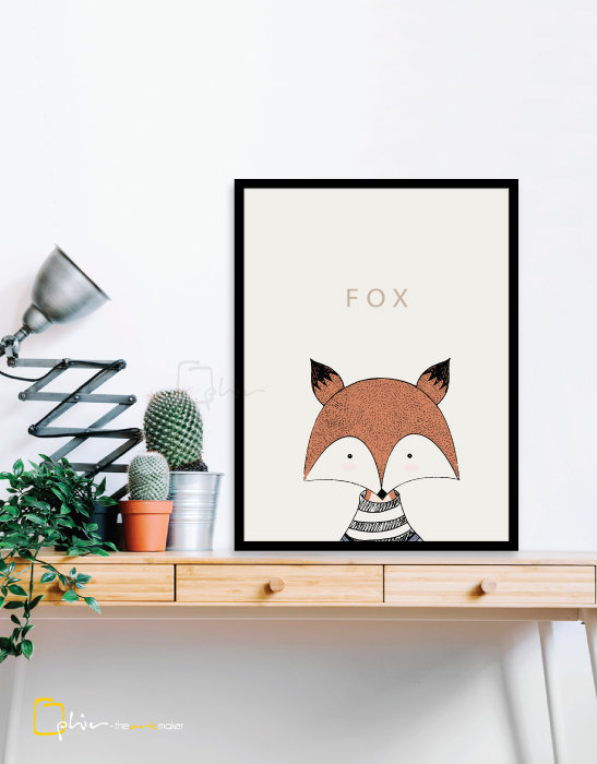 Scruffy Friends Fox - Wooden Frame - Black