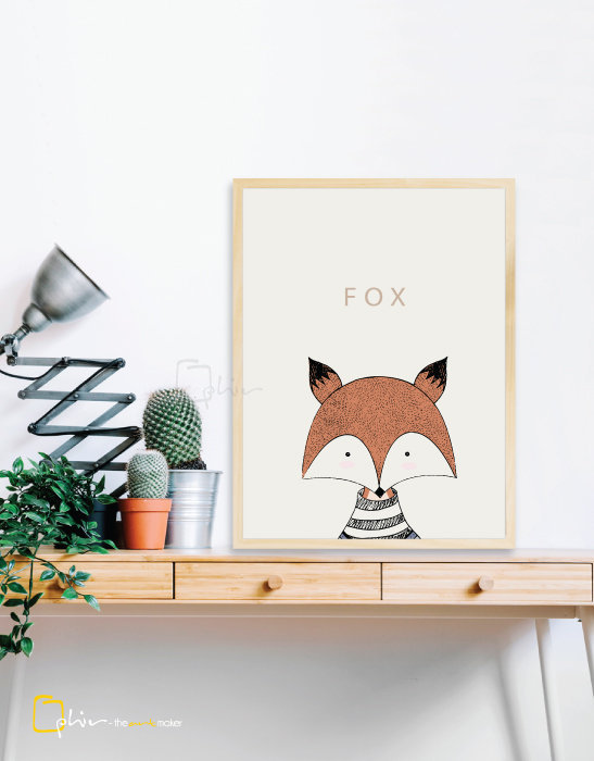Scruffy Friends Fox - Wooden Frame - Oak