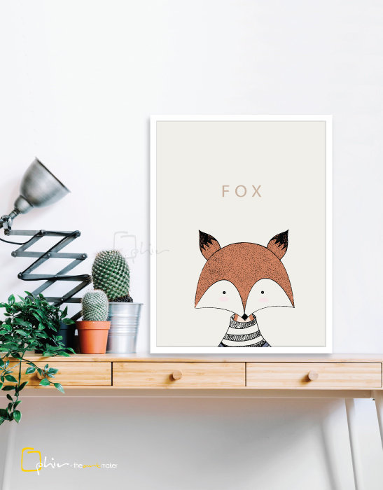 Scruffy Friends Fox - Wooden Frame - White