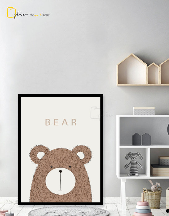 Scruffy Friends Bear - Wooden Frame - Black