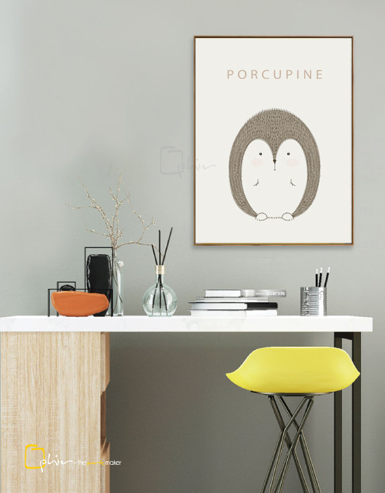 Scruffy Friends Porcupine - Floater Frame - Dark Oak