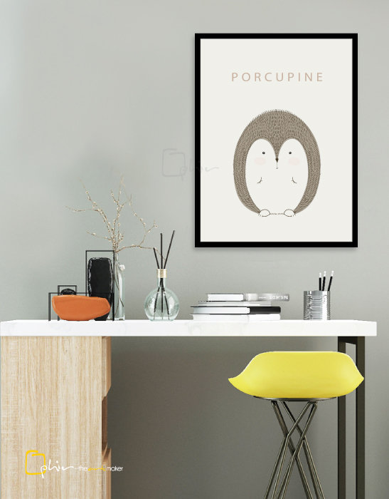 Scruffy Friends Porcupine - Wooden Frame - Black