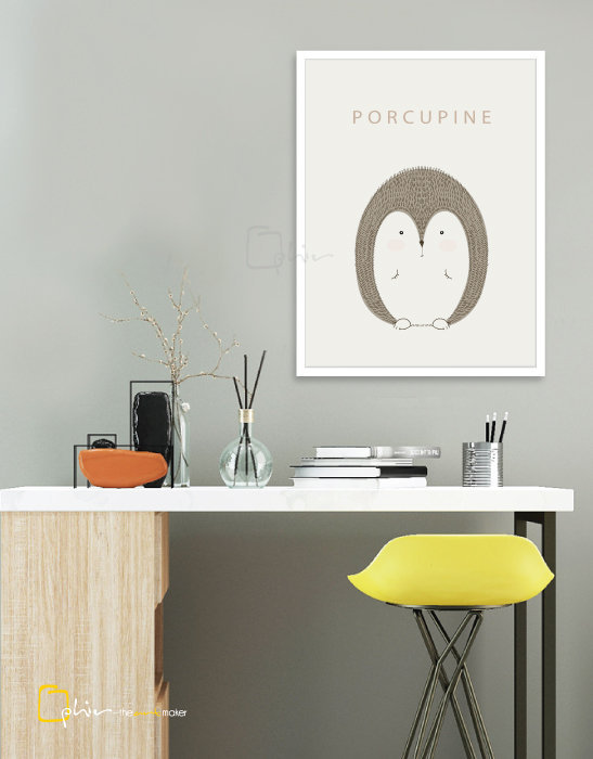 Scruffy Friends Porcupine - Wooden Frame - White