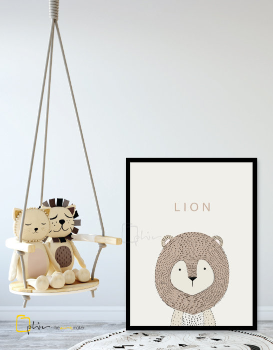 Scruffy Friends Lion - Wooden Frame - Black